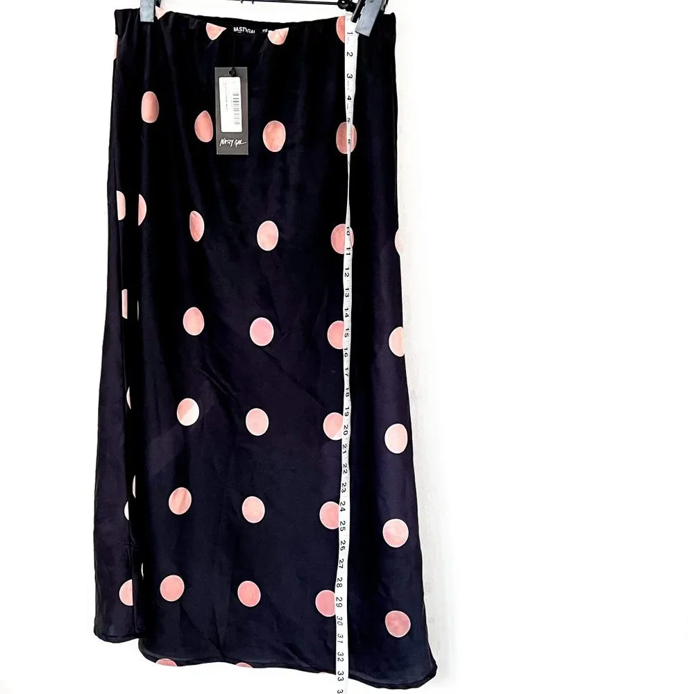 NWT nasty gal silky black polka dot midi skirt - Picture 3 of 4